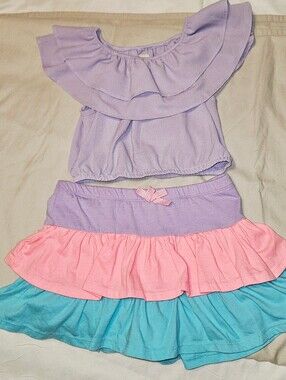 Tommy Bahama Girls Size 10/12 Purple Ruffle Crop Top & Tiered Ruffle Skort Set L